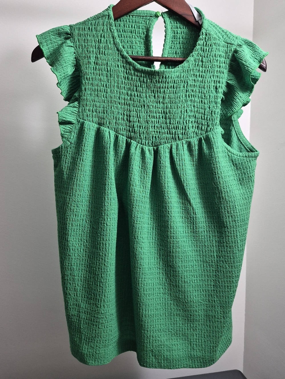 Simons Green Smocked Ruffle Sleeve Top